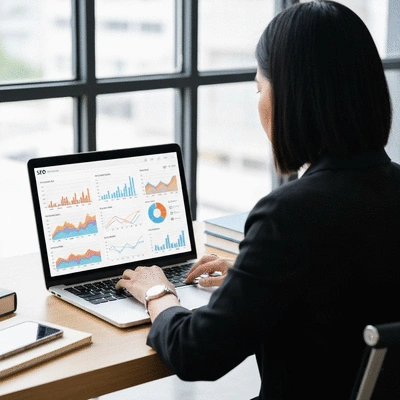 Person using a laptop to analyze SEO data