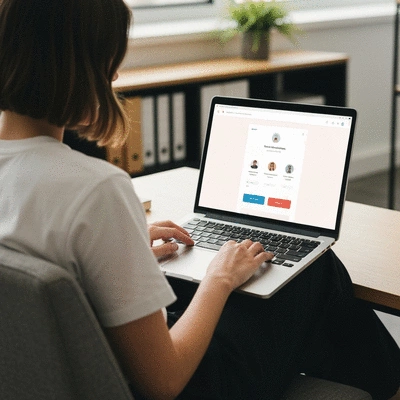 Person using a laptop with a clean, modern website interface, demonstrating good user experience. Soft, natural lighting.