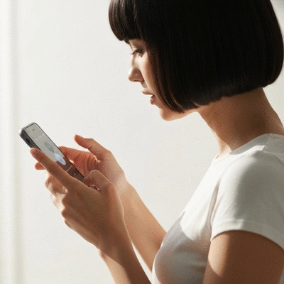 Person using a voice assistant on a smartphone