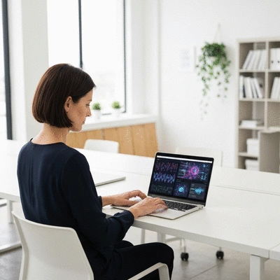 Person working on a laptop with AI-generated content on screen