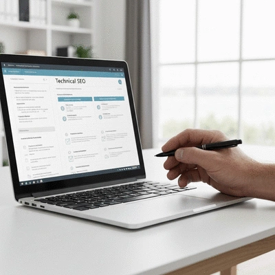 Digital checklist for technical SEO displayed on a laptop screen